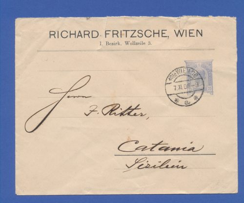 Austria Storia Postale Busta Postale da Vienna (AT) a Catania (ITA) 1906