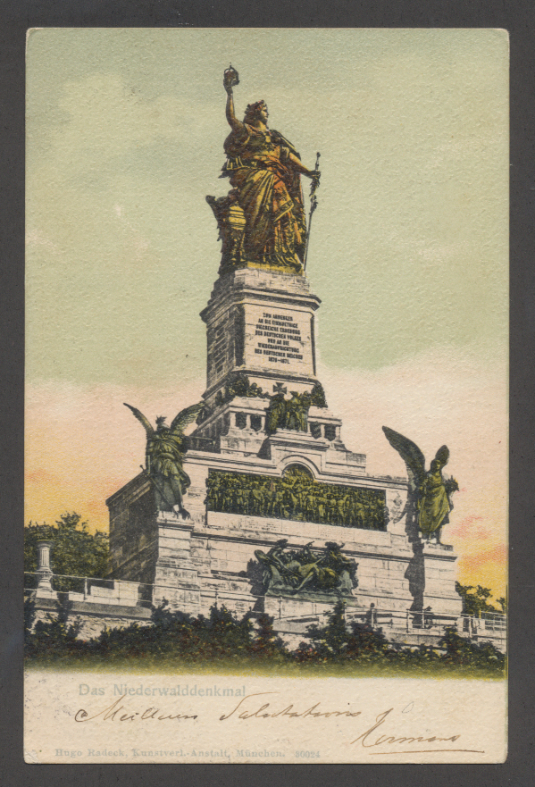 Germania Storia Postale Cartolina da Rudesheim am Rhein - Das Niederwalddenkmal (D) a Bruxelles (B) 1904 Germania Storia Postale Cartolina da Rudesheim am Rhein - Das Niederwalddenkmal (D) a Bruxelles (B) 1904