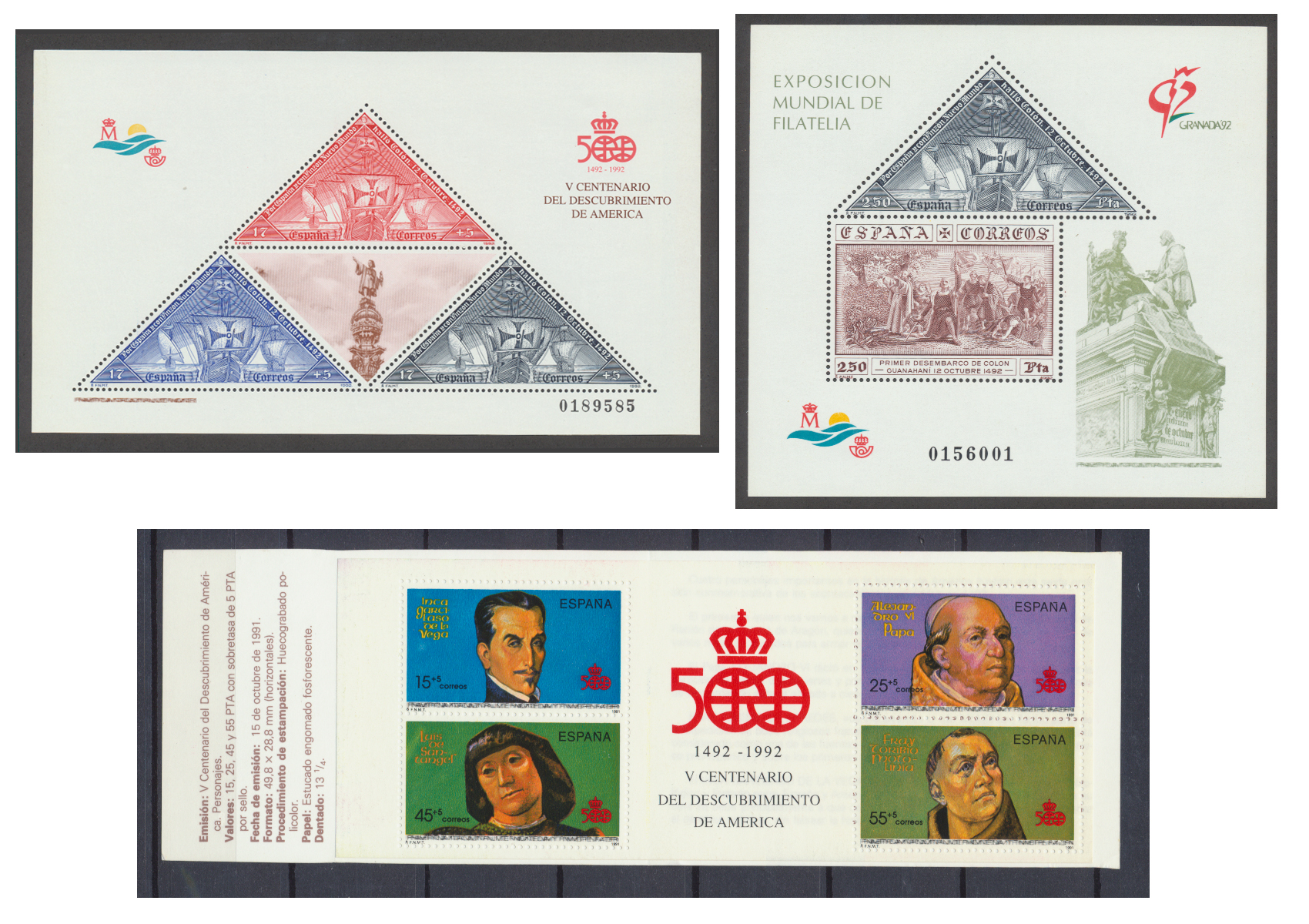 Spagna Lotto di 2 Foglietti e un Libretto Nuovi (MNH) - Celebrazioni Colombiane 1991-1992 Spagna Lotto di 2 Foglietti e un Libretto Nuovi (MNH) - Celebrazioni Colombiane 1991-1992